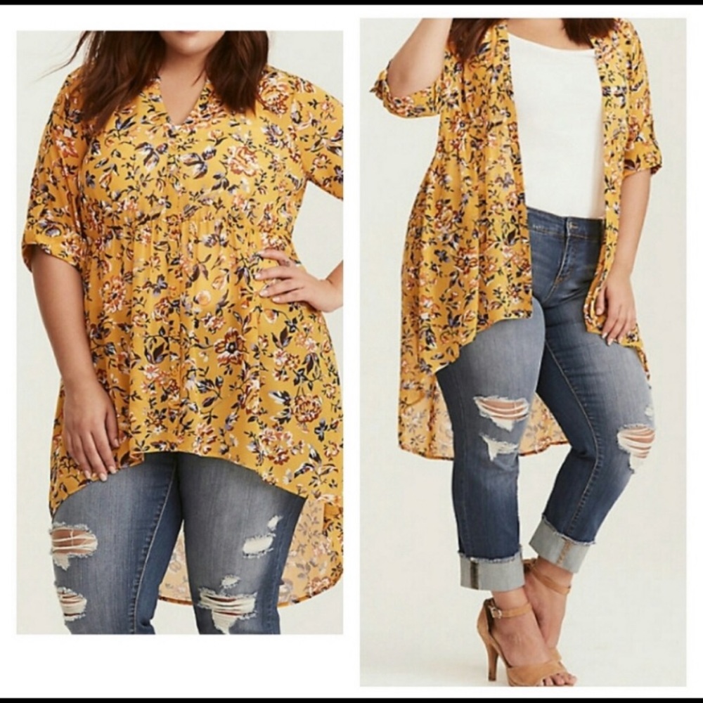 Torrid Mustard Floral Hi Lo Top Size 3